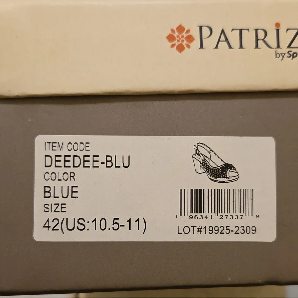 Patrizia Blue Slingback Open Toe Block Heel Buckle Sandals Flower 42